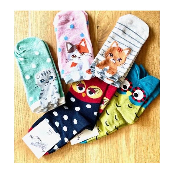5 par sokker med katte, str 32-36