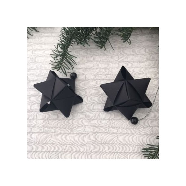 Hndflettede papirstjerner, sort 7 cm