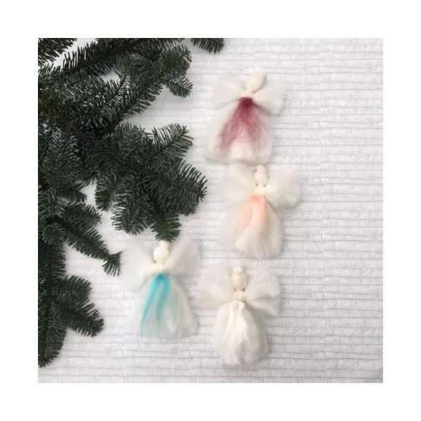 Sm hvide engle med farve p kjolen, 12-14 cm