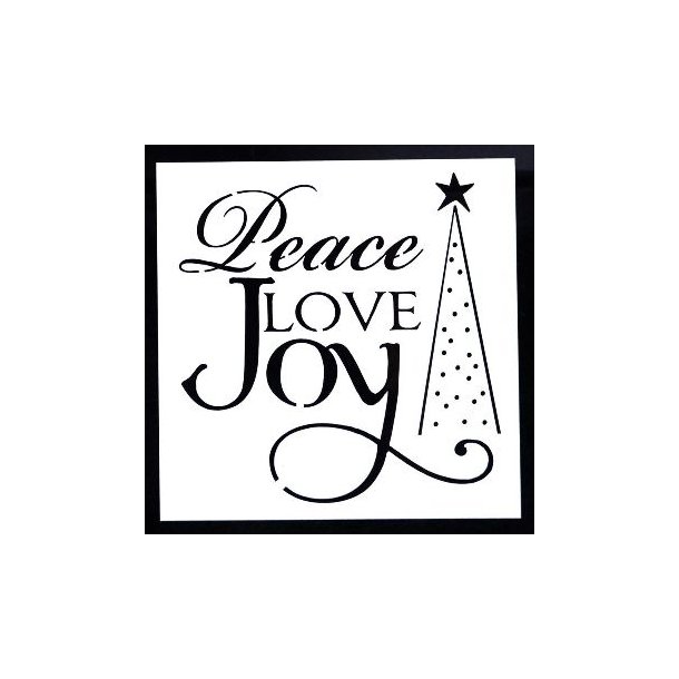 Plastic stencil, "Peace, Love, Joy"