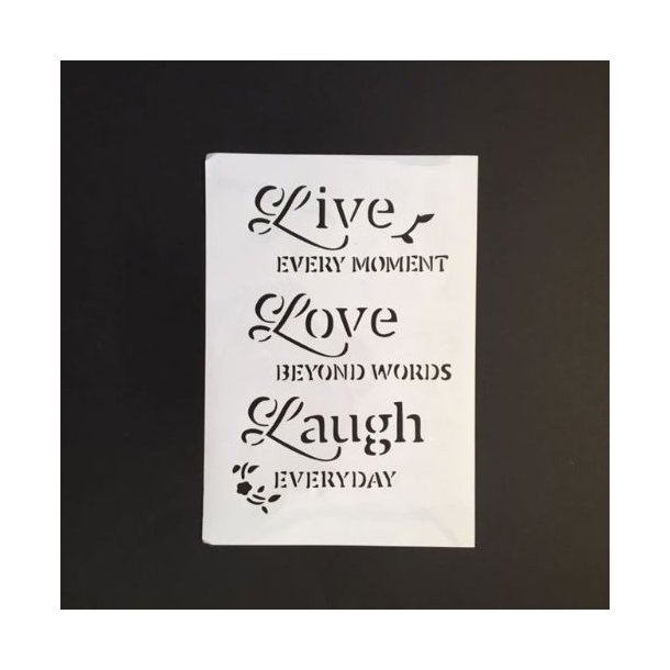 Skabelon af plastic, teksten "Live love laugh...."