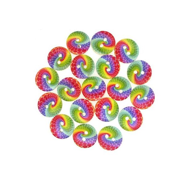 Rund tr knap, farverige spiraler