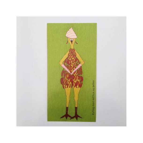 "Kylling med softice og plser", kort 11 x 21 cm