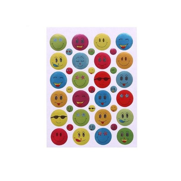 Smiley stickers, ark med 24 stk